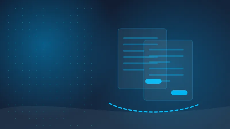 Illustration for "Authorize.net Visa CEDP Compliance: How to Migrate from Level 2 and Level 3 Without Losing Your Interchange Savings": stacked invoices connected by a payment flow, in TouchSuite blue tones.