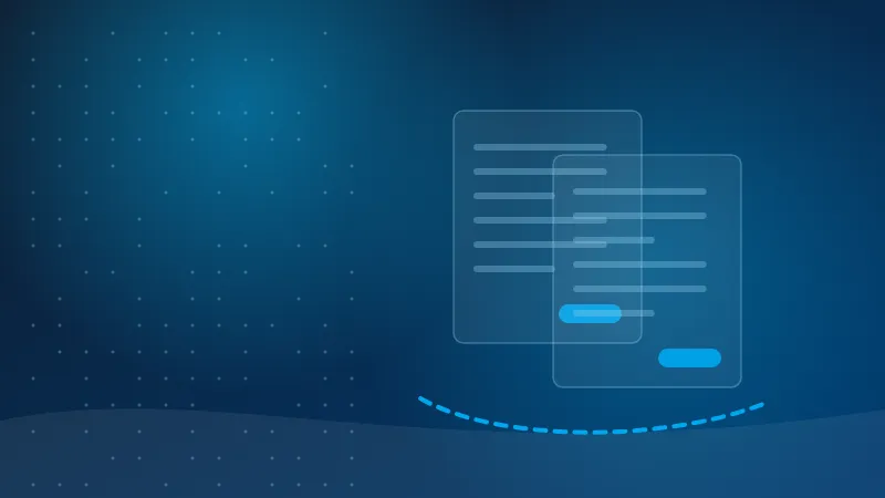 Illustration for "Level 2 vs. Level 3 Credit Card Processing: What B2B Merchants Need to Know": stacked invoices connected by a payment flow, in TouchSuite blue tones.